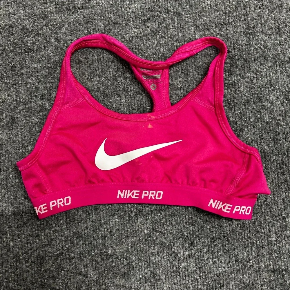 Nike Sports Bra Womens Size M Pink Dri-Fit Racerback Swoosh Athletic Gym 45939